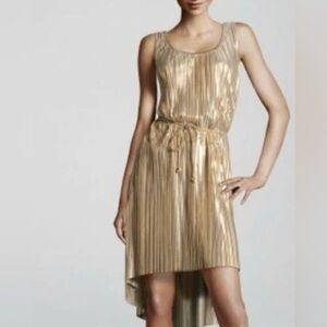 H&M Shimmering Gold High Low Accordion Tank  Dress